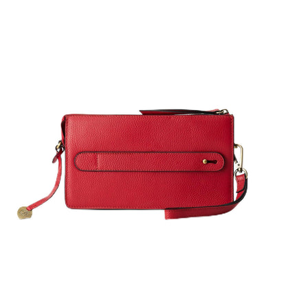 DANEAULT Pebbled Metro Clutch — The Lynne - Italian Leather Clutch for Women – RFID Protection – Detachable Wrist & Crossbody Strap – Compact & Versatile – Women’s Handbag - Red
