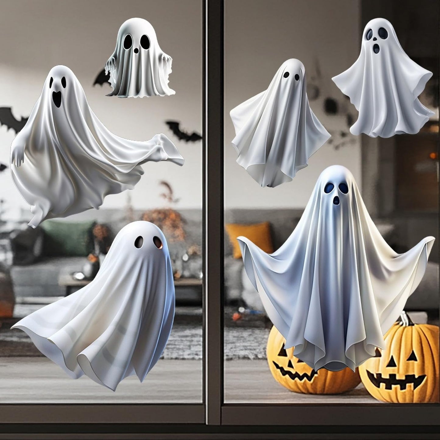 1 Sheet Halloween Ghost Window Clings for Glass Windows, Cute Ghost Window Stickers, Ghost Decal Window Clings Static Cling Decal for School Home Office Decoration Halloween Party Supplies