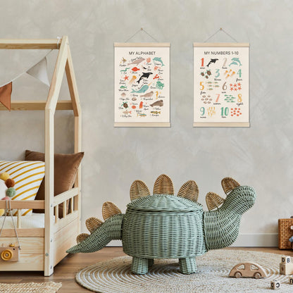 DOI-LANEE Alphabet Numbers Poster Hanger Frame, Kids Educational Posters 16x12 Inch, Set of 2 Ocean Room Decor, Alphabet Chart for Preschool Classroom, Montessori ABC Learning, Sea Life Decor