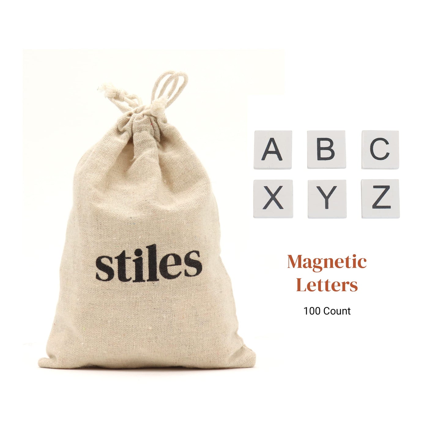 Stiles 100 Piece Magnetic Wooden Letter Tiles - Alphabet Magnets for Whiteboards, Refrigerators & Magnetic Letter Boards - Changeable Letters for Craft & Announcements, White