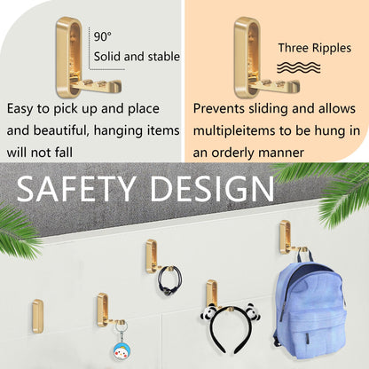 HNCSGJMY 4PCS Foldable Wall Hooks, Heavy Duty Zinc Alloy Flip-Down Coat Hooks with Screw Mount, Holds up to 44 Lbs, Space-Saving Folding Wall Hangers for Bathroom, Closet, Bedroom, Entryway (Gold)