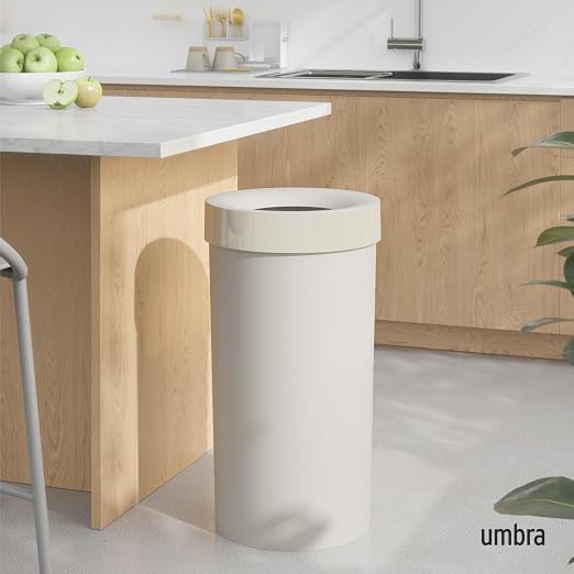 Umbra Vento Kitchen Trash Can – Large 16 Gal (62 L) Open Top Garbage Can for Home & Office – Modern Clean Design, Sand