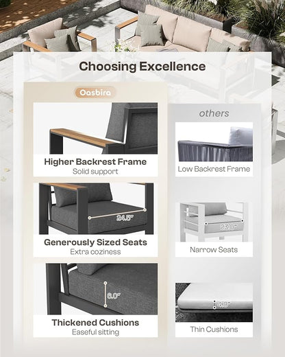 Aluminum Outdoor Patio Furniture Set with Coffee Table, 5 Piece Patio Conversation Sets with Washable Thick Cushions, Outdoor Sectional Furniture Set for Porch, Balcony, Deck, Yard, Graphite