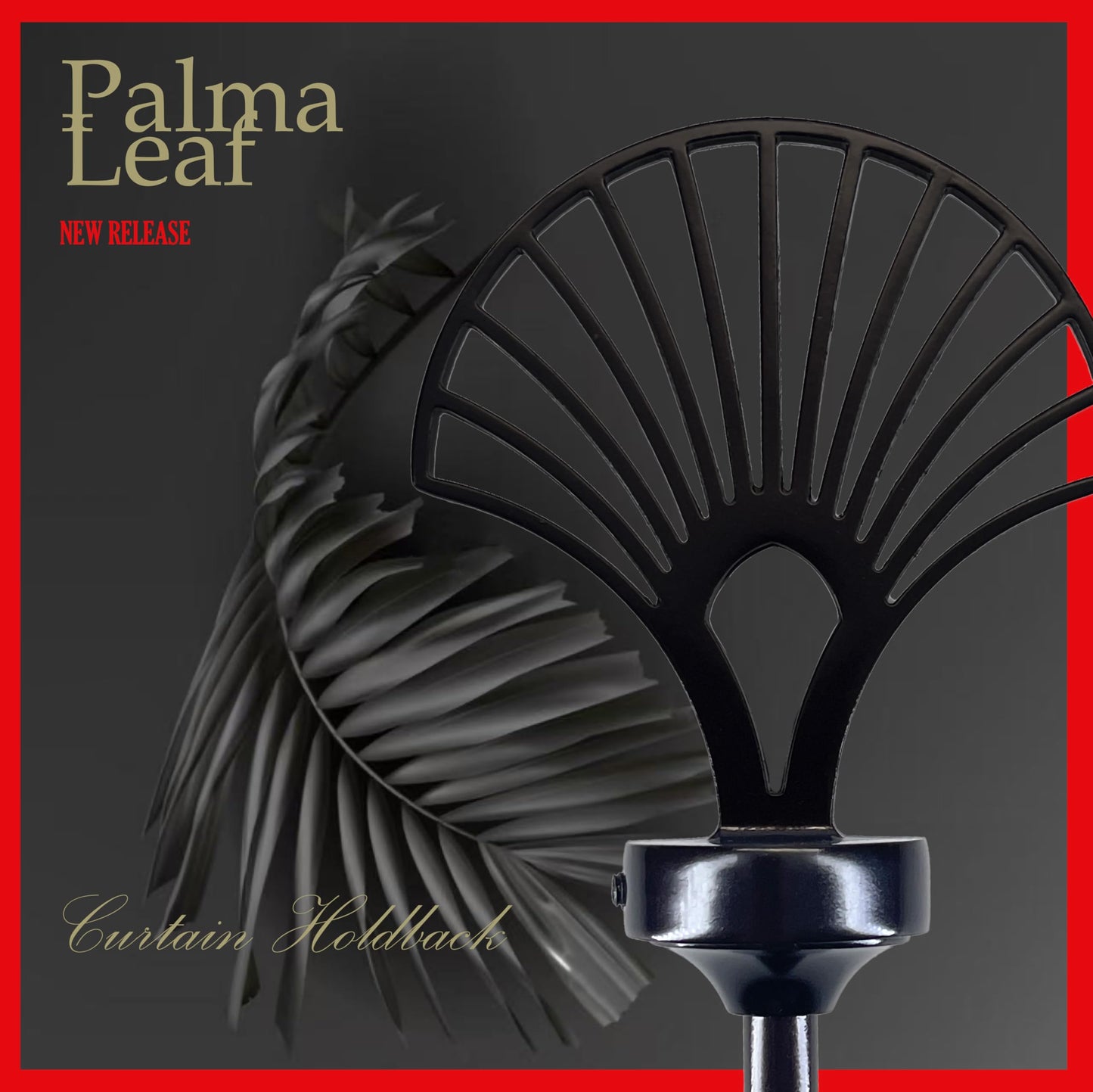 ARNORX Palma Leaf Curtain Holdbacks, Set of 2, Decorating Drapery Tie Backs, Hooks (Black)