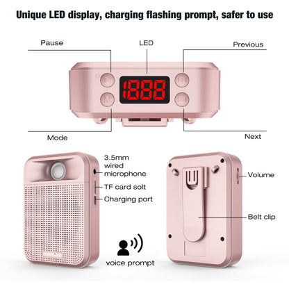 Voice Amplifier, Towevine Rechargeable Microphone for Teachers, Portable Speaker with Headset and Waistband for Classroom, Singing, Coach, Training, Presentation, Tour Guide (Pink)