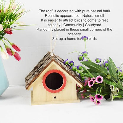 Bird Nest, Wooden Hanging Outdoor Bird Nest with Perch Rustic Bird Nest Box for Bluebirds, Chickadees, Hummingbirds, Swallows, and Other Birds.