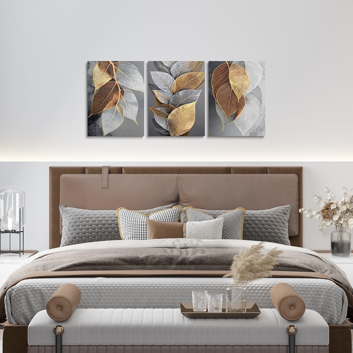 jejeloiu Leaves Canvas Wall Art for Living Room Bedroom 12"x16"x3pcs Kids Leaf Picture Wall Decor for Home Decor Bathroom Boys Girls Botanical Office Decorations Artwork Posters Leaf Branches Painting