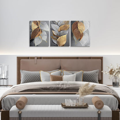 jejeloiu Leaves Canvas Wall Art for Living Room Bedroom 12"x16"x3pcs Kids Leaf Picture Wall Decor for Home Decor Bathroom Boys Girls Botanical Office Decorations Artwork Posters Leaf Branches Painting