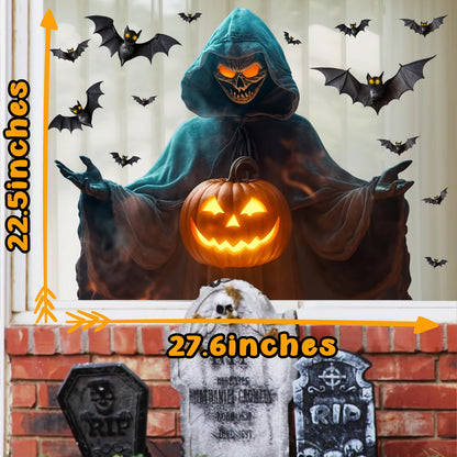 Halloween Window Decorations Clings Large Ghost Decals for Glass Door Double Sided Scary Window Decal Removable Indoor Halloween Party Supplies Spooky Bats Static Decal for Home Office Holiday Decor