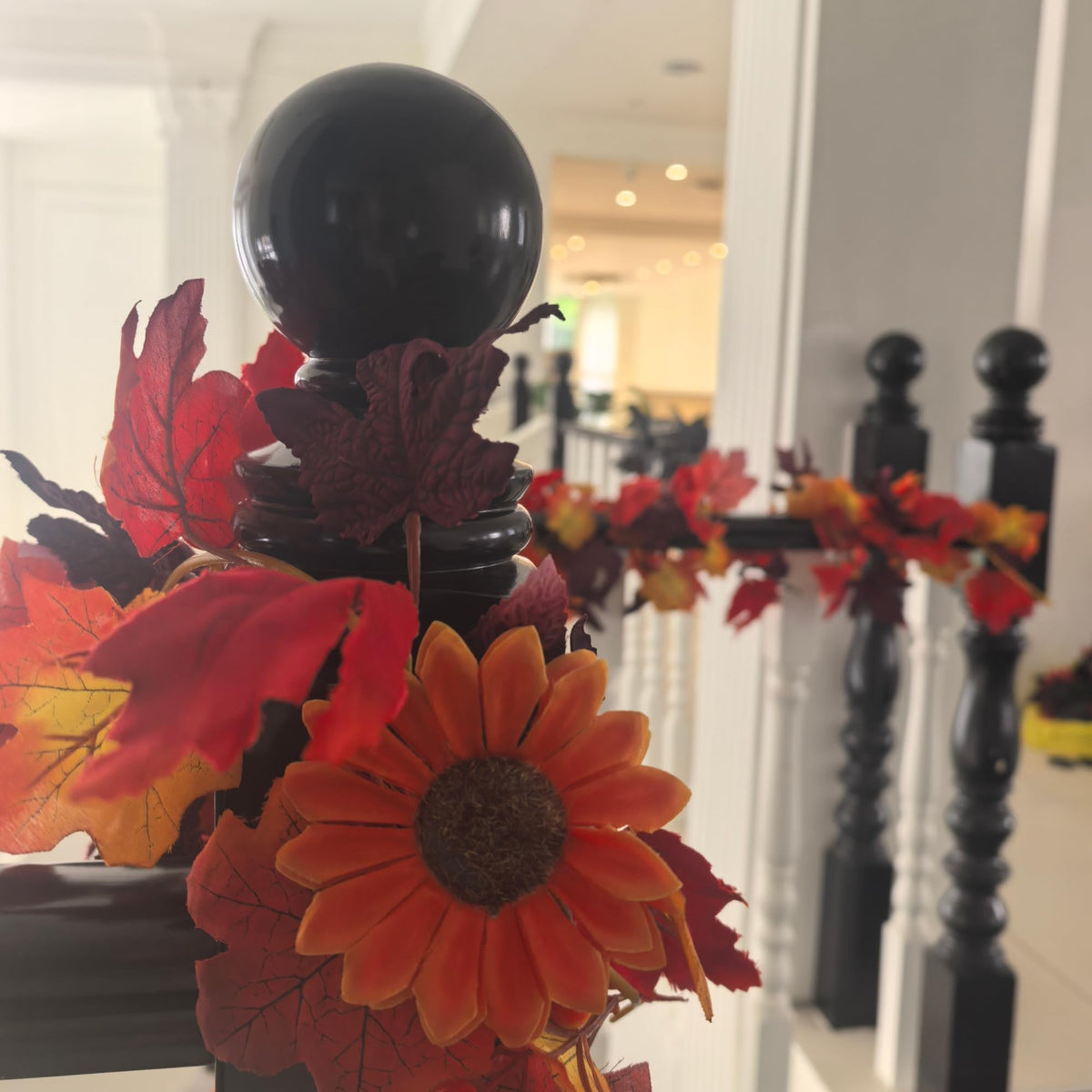 Artificial Fall Garland with Maple Leaves, Pumpkins & Berries – 7Fft Orange Autumn Garland for Thanksgiving, Fireplace Mantel, Doorway & Fall Harvest Table Decor