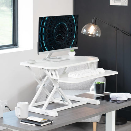 VIVO 26 inch Desk Converter, K Series, Height Adjustable Sit to Stand Riser, Dual Monitor and Laptop Workstation with Keyboard Tray, White, DESK-V026KW