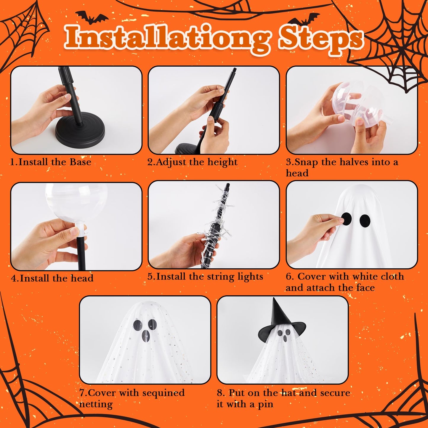 2Pcs Halloween Ghosts Decorations Indoor - Light Up Ghost Crafts with Sequined Netting, Cute Halloween Party Decorations, Spooky Ghost Decor for Home Table Fireplace Kitchen and Office