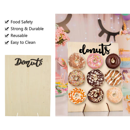 SHUESS 3 PCS Donut Wall Display Stand, Wood Donut Display Board, Donut Holder Board Stand, Wall Stands Display Board, Donut Stand Wood Decorate for Party, Wedding, Birthday, Party, Holds 9 Donuts