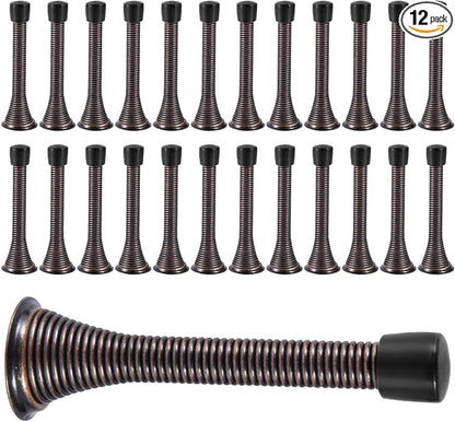 KISEER 24 Pack Spring Door Stops 3 1/4 Inch Flexible Heavy Duty Spring Door Stopper with RustProof Screw Rubber Bumper Tips (Antique Brass)