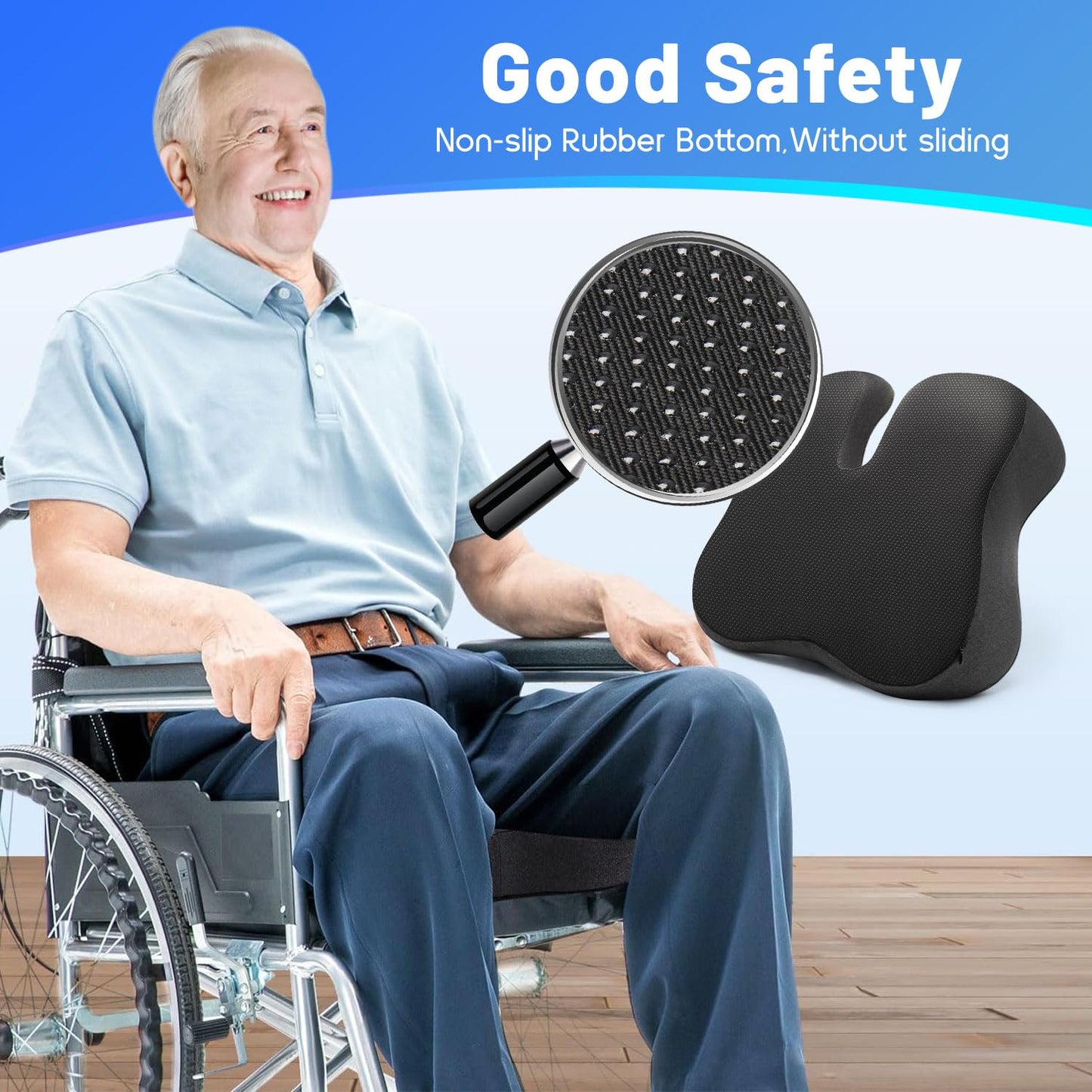 Soft Support Memory Foam Seat Cushion - Wide Cushion for Wide Hip Office Workers, Car Drivers - Sciatica,Tailbone Pain Relief,Office Chair Cushion & Car Seat Cushion (Gray)