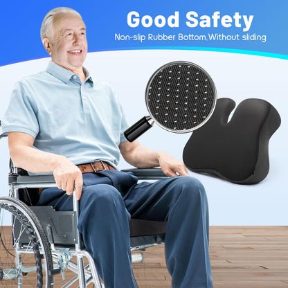Soft Support Memory Foam Seat Cushion - Wide Cushion for Wide Hip Office Workers, Car Drivers - Sciatica,Tailbone Pain Relief,Office Chair Cushion & Car Seat Cushion (Gray)