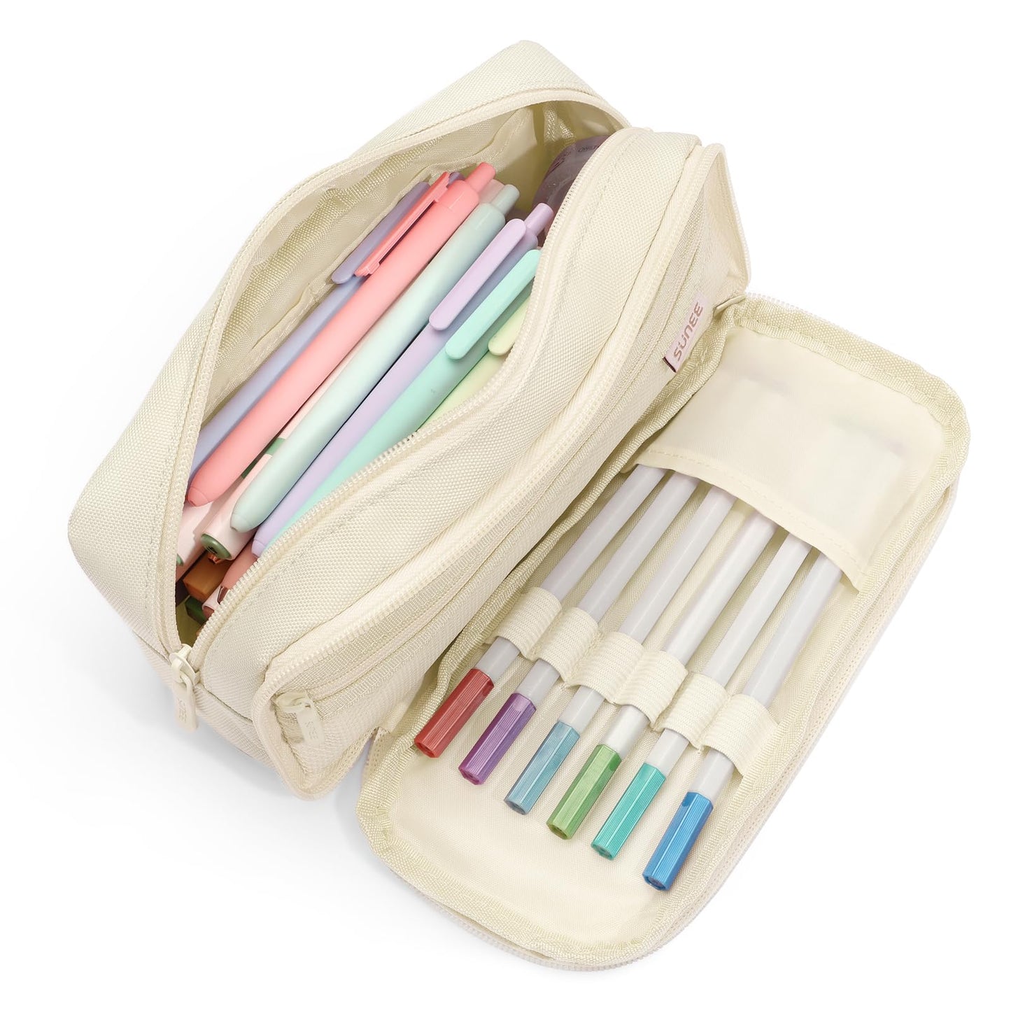 SUNEE Pencil Case, Large Capacity Pencil Pouch, Aesthetic Big Pen Bag 900D Oxford Pen Box for Office Stationery Organizer School Supplies Multifunctional for Teen Boys Girls Women Men, Beige