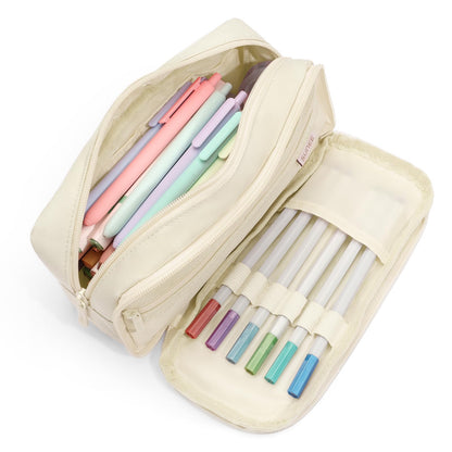 SUNEE Pencil Case, Large Capacity Pencil Pouch, Aesthetic Big Pen Bag 900D Oxford Pen Box for Office Stationery Organizer School Supplies Multifunctional for Teen Boys Girls Women Men, Beige