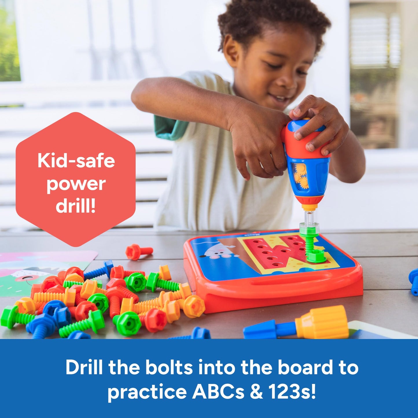 Educational Insights Design & Drill ABCs & 123s - Building Construction Toys for Toddlers, Kids Tool Set with Drill Toy, Preschool Learning Activities, Toddler STEM Toys for 3+ Year Old