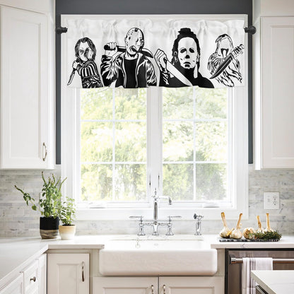 Horror Killers Window Valance for Halloween Decorations Supplies, Classic Scary Movie Characters Window Curtain for Kitchen Living Room Bedroom, Rod Pocket Windows Treatment Short Curtain, 54" x 18"