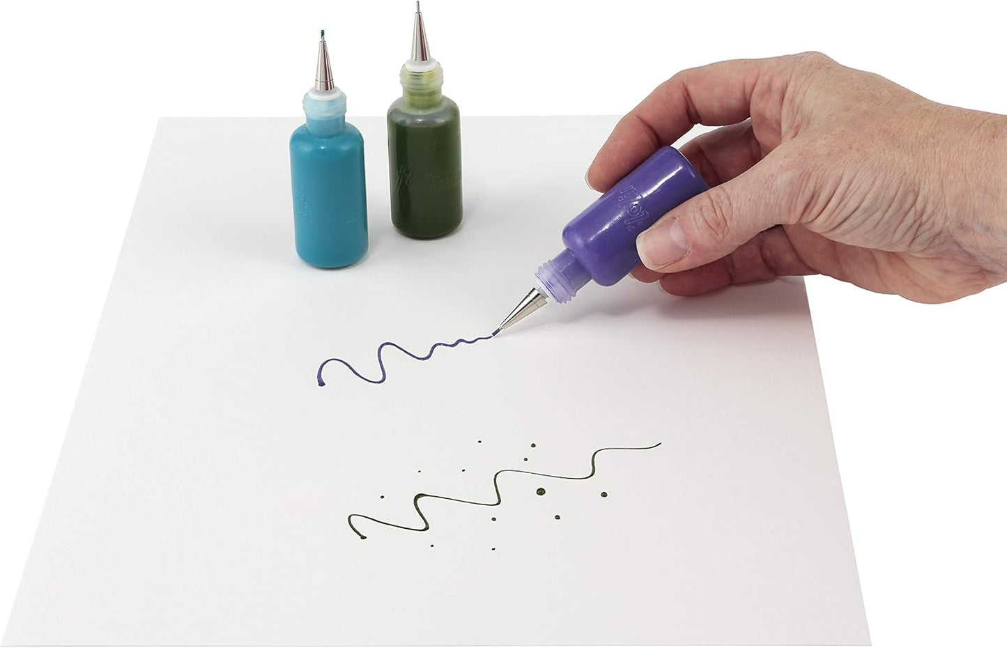 Flo Line Precision Tip Applicator Bottle - Fine Tip Squeeze Bottles for Fluid Media, Inks, Acrylics, Watercolor, Quilling, Paint Bottles with Tip Pack of 6 - 0.5oz bottles w/ 0.5, 0.7, 0.9 Metal Tips