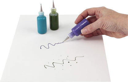 Flo Line Precision Tip Applicator Bottle - Fine Tip Squeeze Bottles for Fluid Media, Inks, Acrylics, Watercolor, Quilling, Paint Bottles with Tip Pack of 6 - 0.5oz bottles w/ 0.5, 0.7, 0.9 Metal Tips