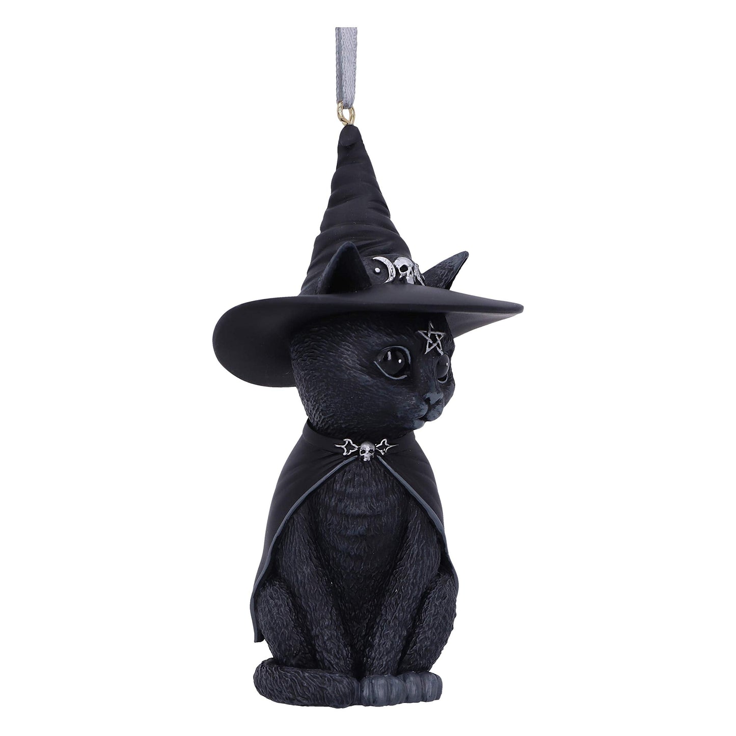 Nemesis Now Cult Cuties Purrah Hanging Ornament 11.5cm, Resin, Black, Scarily Adorable Bewitching Cat Hanging Ornament, Witch Cat, Cast in The Finest Resin, Expertly Hand-Painted