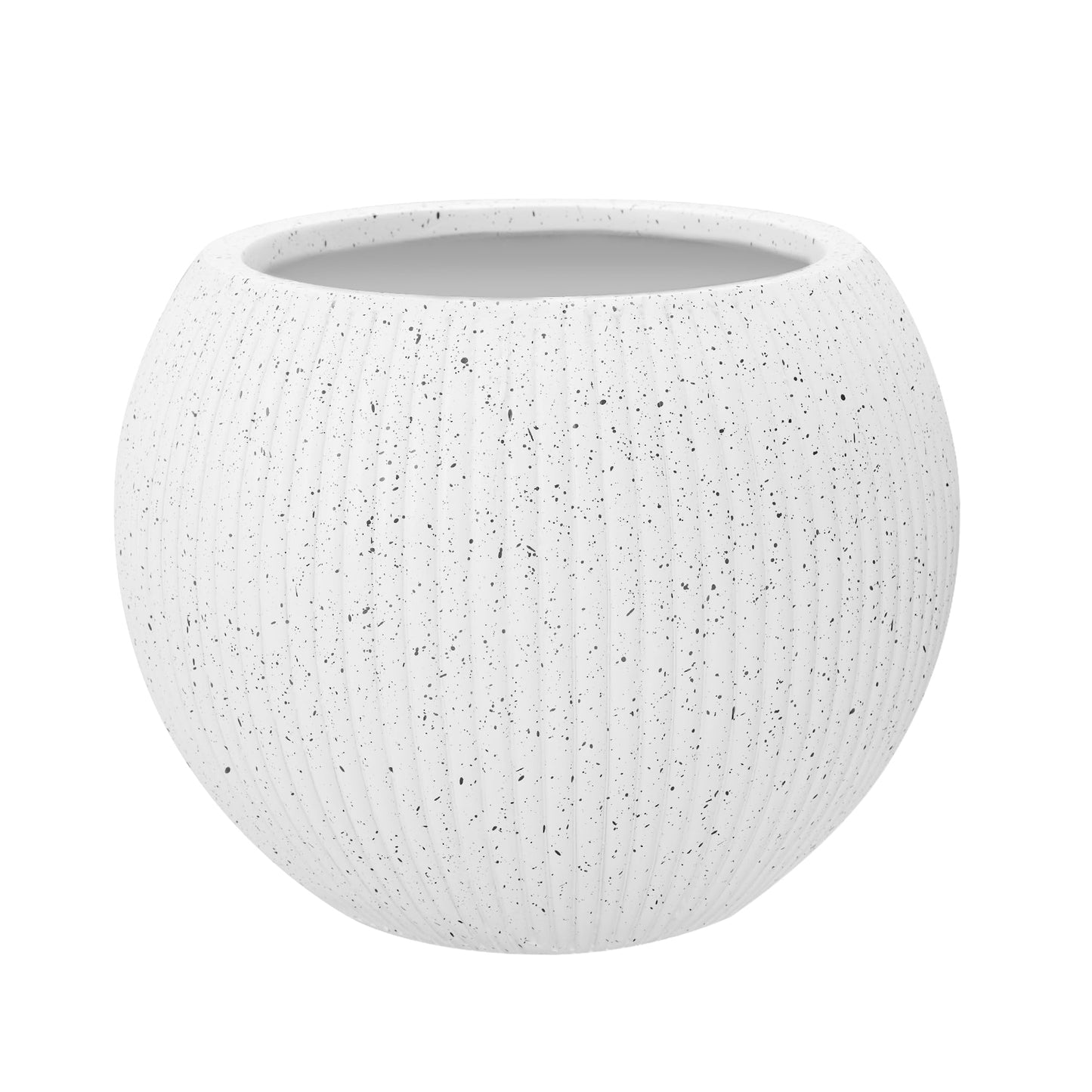 DEPLA LANE Marlo Fiberstone Round Planter (8.5" Pot Opening x 12..6"D x 9.8"H) Ribbed Finishes, Lightweight, Durable, UV Resistant, Modern Minimalist Home Decor, Indoor Outdoor Pot (S, Ribbed White)