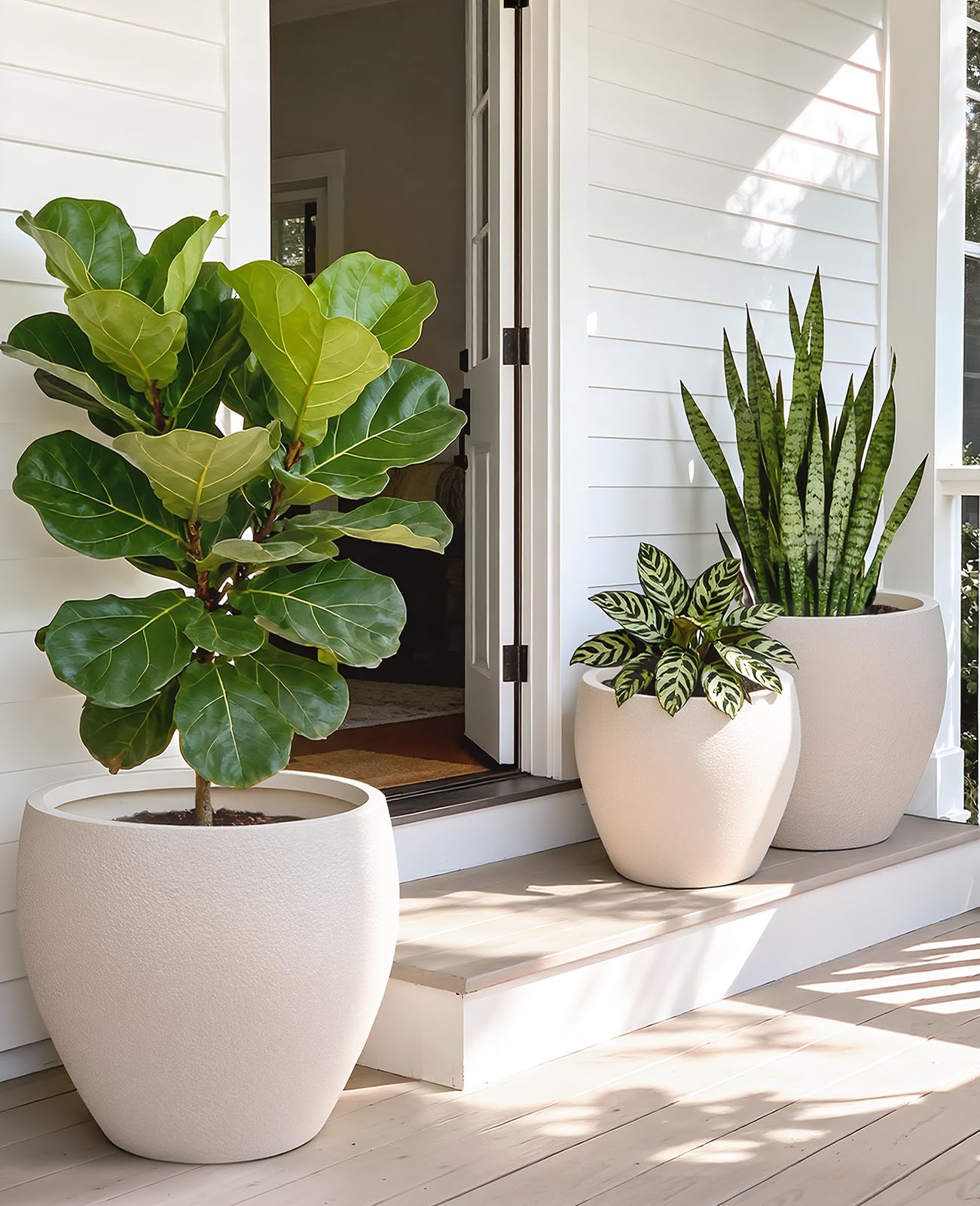homenote Flower Pots 14.5/12/9.6 Inch,Large Plant Pots Indoor with Drainage,Plastic Pots for Plants,Garden Pots for Outdoor,Large Planters for Indoor Plants,Big Plastic Planter,Off-White(3 Pcs)