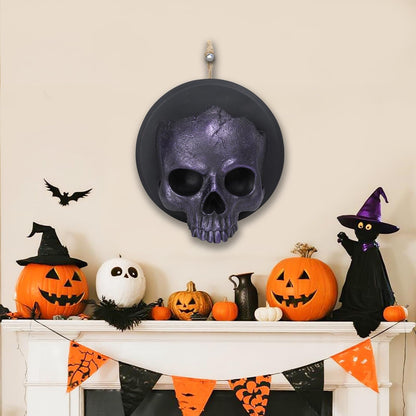 Ovewios Halloween Skull Decorations, Gothic Skeleton Head Hanging Wall Decor, Resin Creepy Skull Led Lights for Indoor Halloween Party Home Decorations