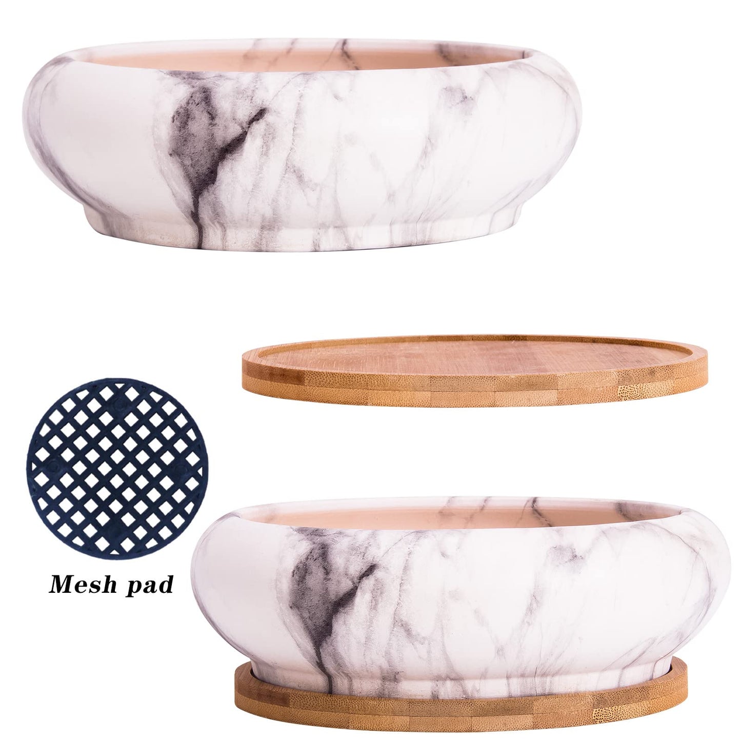 ARTKETTY Succulent Pots, Ceramic Bonsai Pots with Drainage, Large Shallow Succulent Planters for Indoor Outdoor Plants, Round Glazed Cactus Flower Plant Container Bowl Home Desk Decor