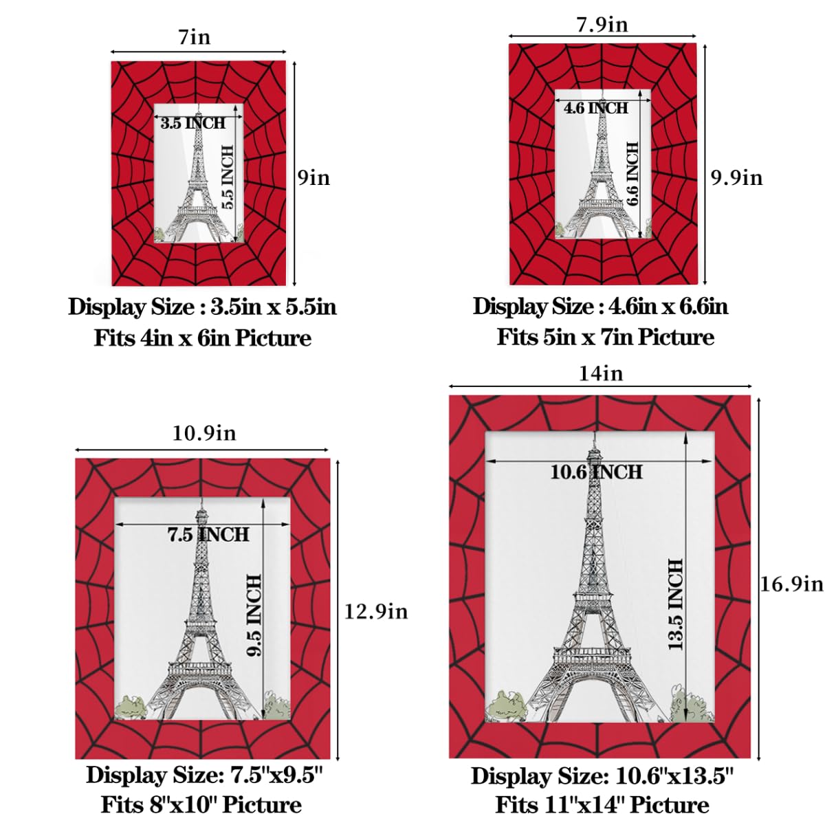 POFATO Cool Spider Web 5x7 Picture Frame Wooden Picture Frames for Wall Hanging & Tabletop Decor Display 5x7 or 5x5 Picture Collage Family Weddings Christmas Photo Frame for Gift