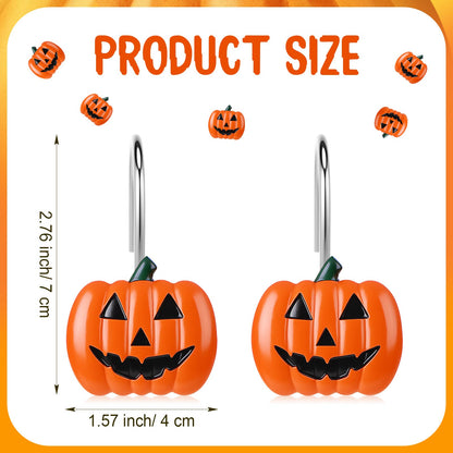 Yungyan 12 Pcs Halloween Shower Curtain Hooks Pumpkin Curtain Hangers Orange Autumn Fall Decorative Rings for Halloween Bathroom Restroom Decor