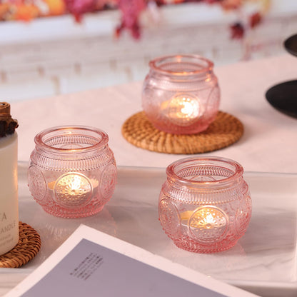 LAMORGIFT 24 Pcs Pink Candle Holder for Bridal Shower, Wedding Table Decorations- Floral Style Pink Votive Candle Holder, Centerpieces for Birthday, Engagement Party Decor