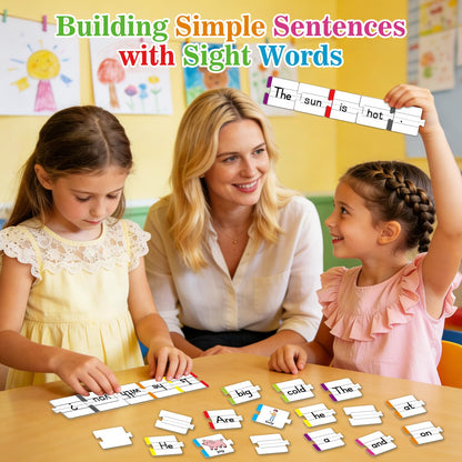 PraxiKidy Sentence Building for Kids,Sight Word Puzzles for Kindergarten 1st 2nd Grade,Speech Therapy Materials ESL Special Education Classroom Must Haves Reading Games Learning Activities Homeschool
