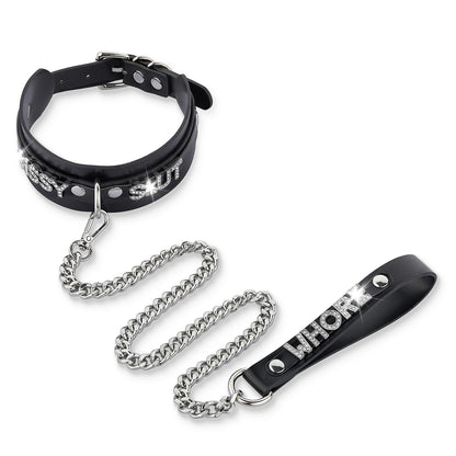ADEMISHIA Women's Black Leather Choker Necklace with Rhinestone Letters, Adjustable Punk Gothic Custom Name D-ring Collar Jewelry For Women