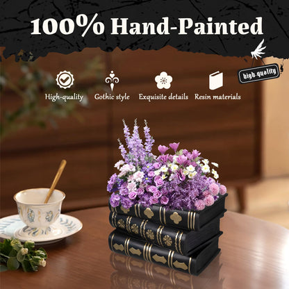ehuoyan Gothic Book Flower Vase Stacked Black Magic Books Halloween Decorations Indoor Gothic Decor Flower Pot Candy Bowl Snack Storage Box Dark Academia Bookshelf Decor for Book Lovers
