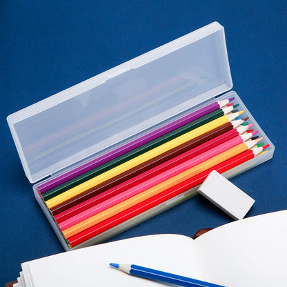 Chinco 4 Pieces Plastic Pencil Case Plastic Stationery Case with Hinged Lid and Snap Closure for Pencils, Pens, Drill Bits, Office Supplies (Black, Pink, White, Green)