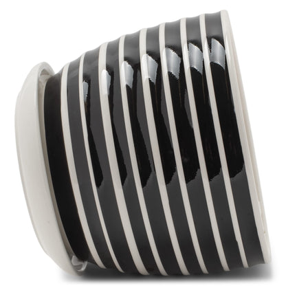 Napco Striped Black and White Ribbed 4 x 5 Inch Ceramic Flower Pot Planter with Saucer