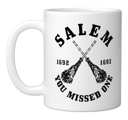 Salem Massachusetts Est. 1693 Witch Broom Halloween Vintage Ceramic Mug, White