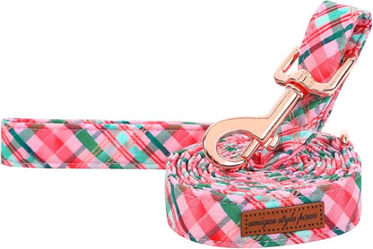 Unique style paws Pink Green Grid Dog Leash Matching Classical Collar for Small Medium Large Boys Girls Dogs and Cats-S