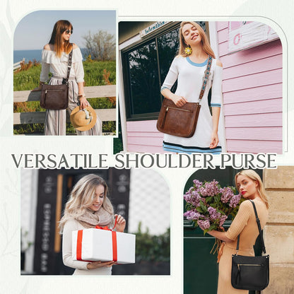 VASCHY Crossbody Bag Purse for Women,Fashion Vegan Leather Hobo Handbag Shoulder Bag Purse with Guitar Strap Beige