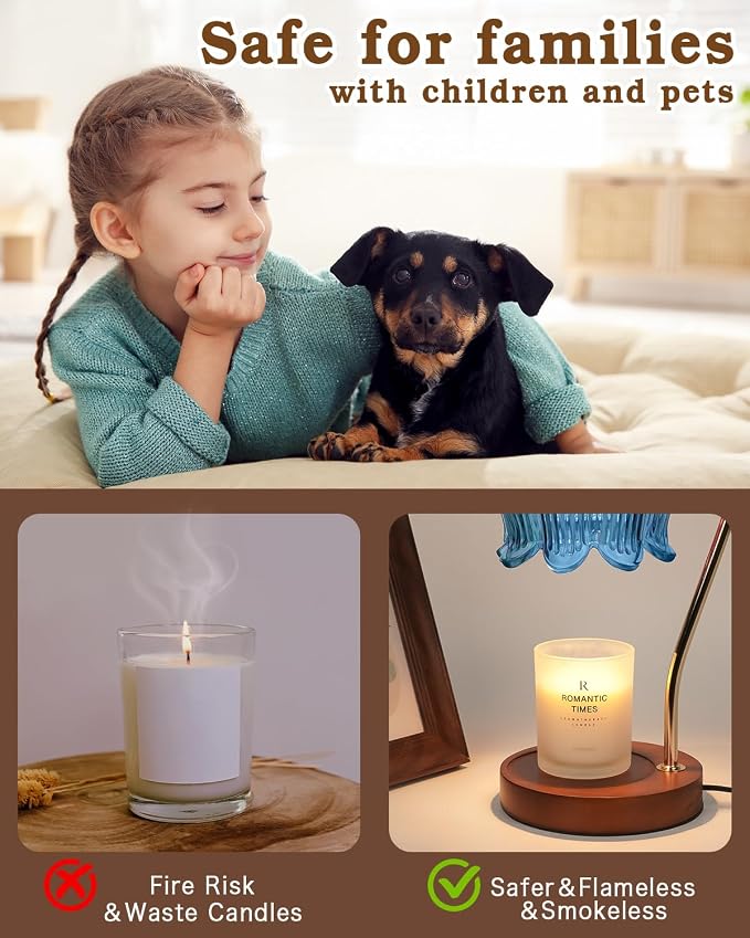 Funistree Flower Candle Warmer Lamp with Timer, Dimmable Candle Lamp Warmer, Christmas Birthday Gifts for Women Mom Her, Housewarming Home Decor, Lotus Wax Warmer for Yankee Candles - Blue Lily