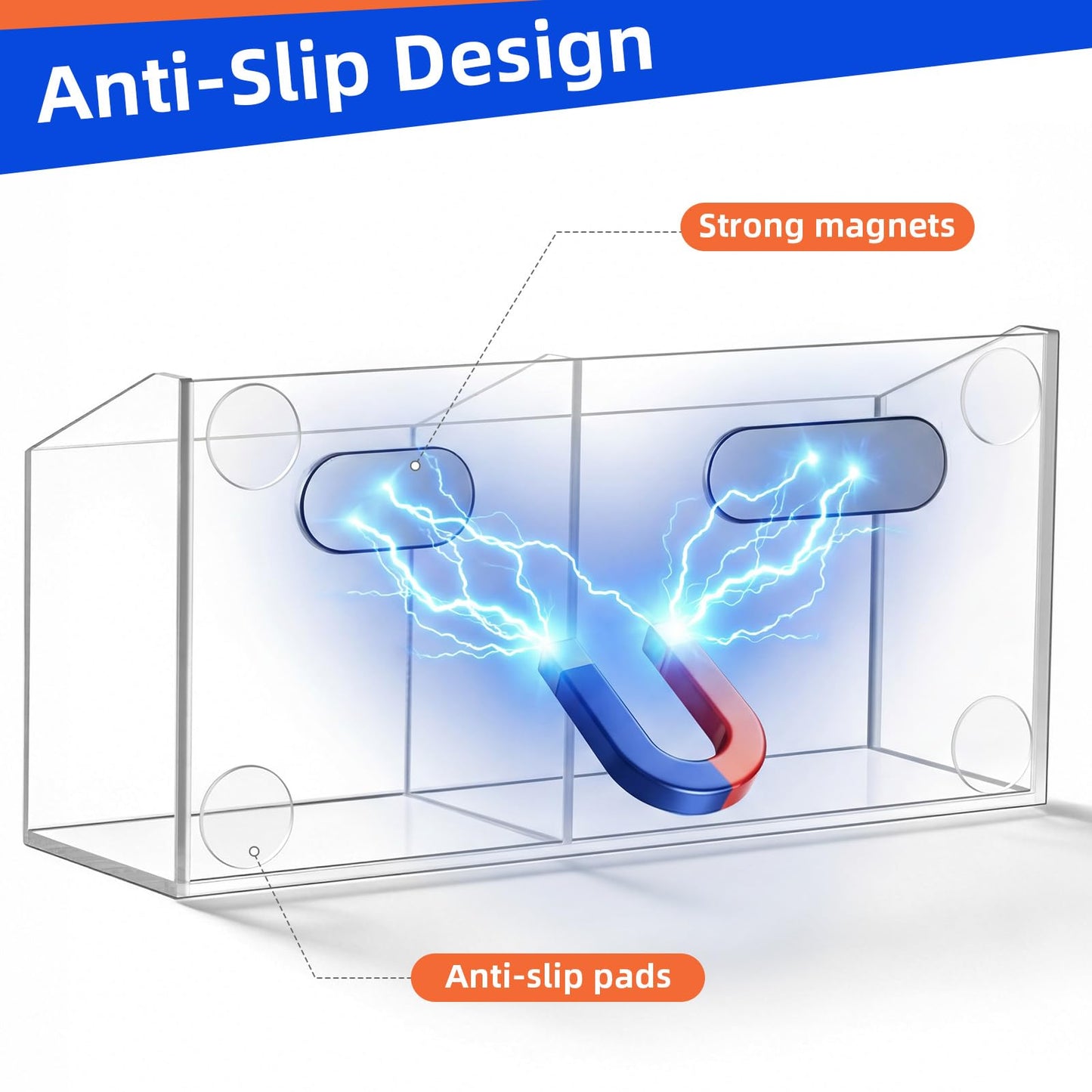 Simetufy Large Magnetic Dry Erase Marker Holder, Magnetic Pen Holder, Whiteboard Marker Holder with Movable Divider for Glass, Fridge & Locker, Non-slip Acrylic Magnetic Marker Holder