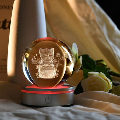 IFOLAINA Cat Themed Gifts for Women Christmas 3D Crystal Ball for Her Mom Girls Cat Lover Gifts for Women Birthday Glass Globe Decor for Bedroom