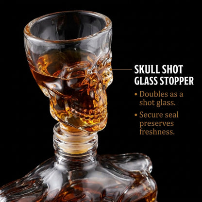 Godinger Whiskey Decanter and Shot Glass, Skull Skeleton Decanter, Halloween Decor, Skeleton Decorations, Liquor Decanter and Whiskey Glass Shot Glasses Set, Halloween Decorations - 32oz