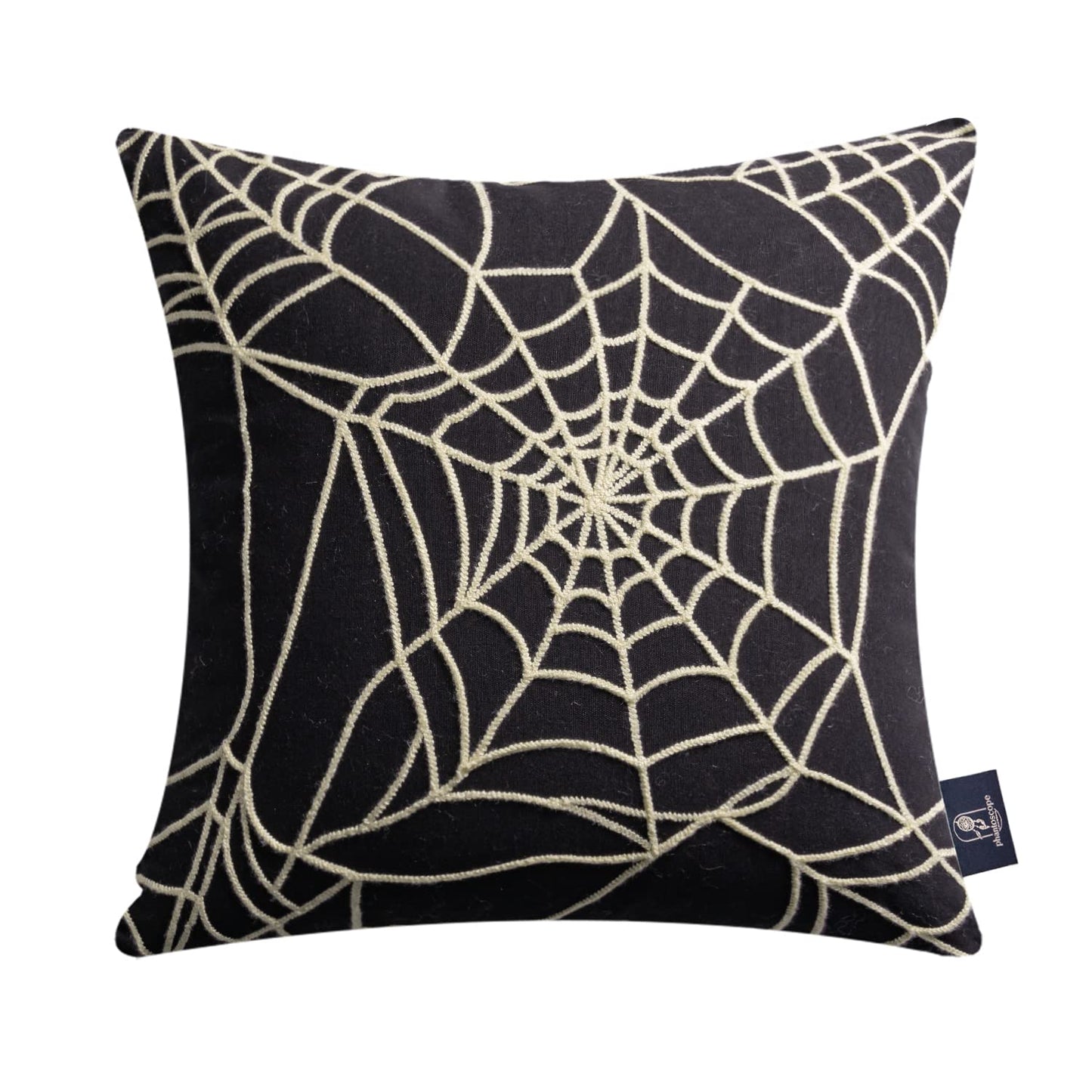Phantoscope Set of 4 Happy Halloween Decorative Throw Pillow Covers, Handcrafted Embroidery Spider Web Black Bats and Cute Ghost Pillowcase Cushion Cover, Black and White, 18 x 18 inch, 45 x 45 cm