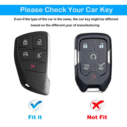 Leather Key Fob Cover for Chevy, Retro Smart Fob Protection Case Compatible with 2021 2022 2023 2024 2025 Chevy Tahoe Suburban GMC Yukon Denali Sierra Silverado Buick (Black, 5 Buttons)