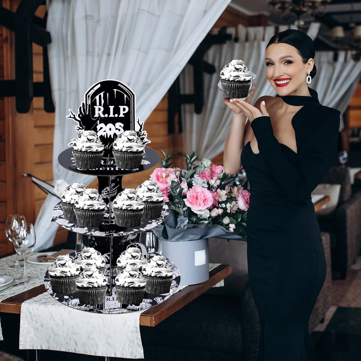 Keluna Death to My 20s Decorations - Party Supplies Rip to My 20s Birthday Decorations Reusable 3 Tier Cupcake Stand Dessert Tower Holder for Rip 20 Birthday Decorations