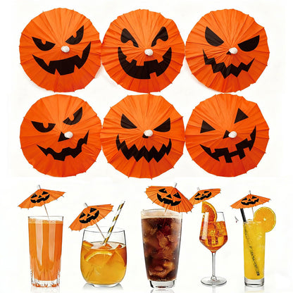 Whaline 120 Pcs Summer Halloween Cocktail Umbrella Drink Picks Orange Black Pumpkin Drink Umbrellas for Beverage Fruit Cupcake Topper Decorations